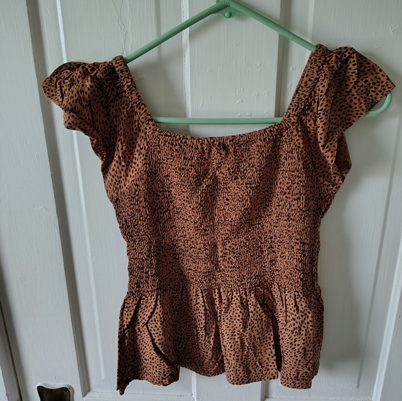 Japna Women's Size XS Cheetah Print Smocked Peplum Top - Picture 11 of 11